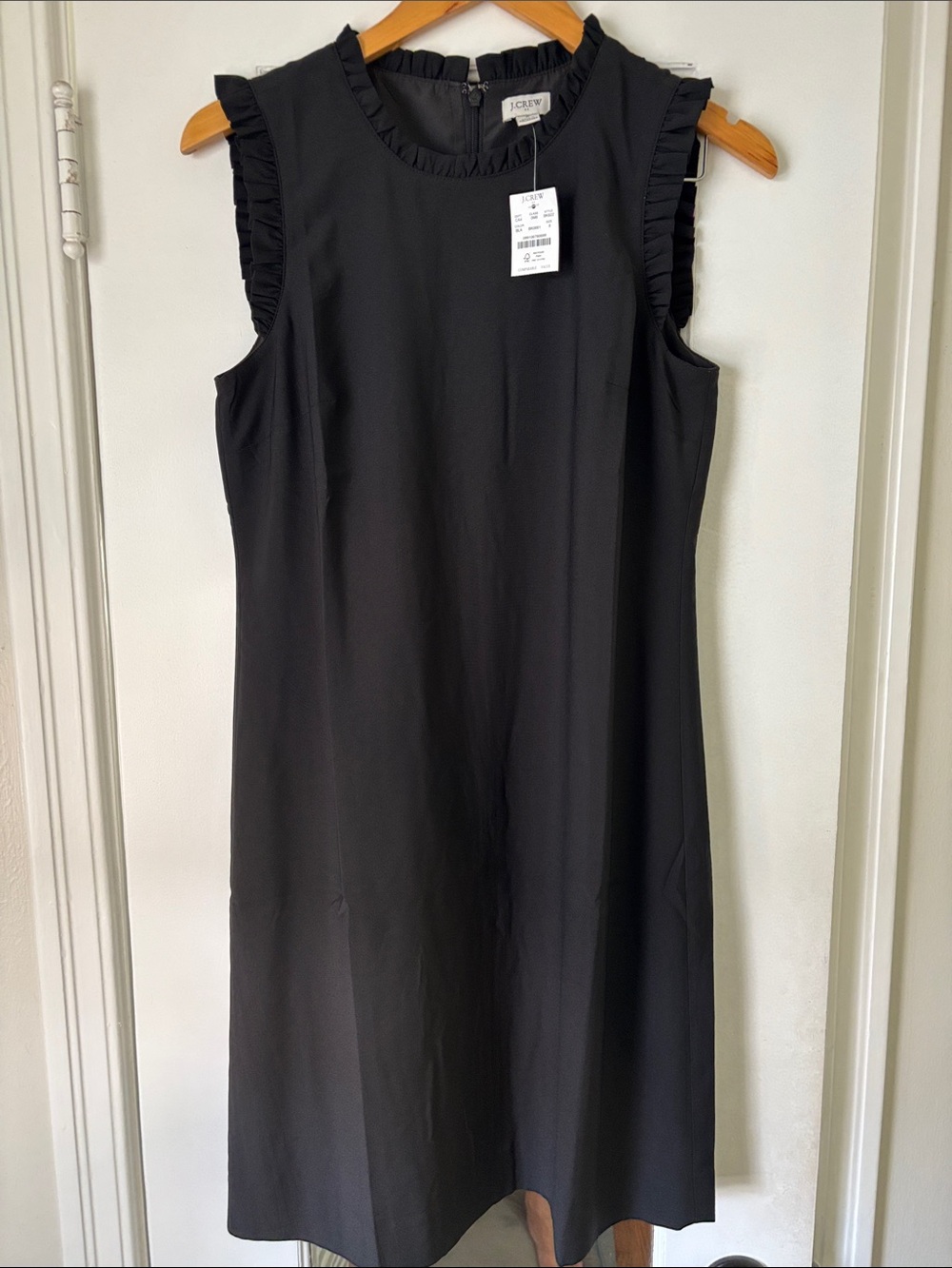 J. Crew Black Sleeveless Ruffle-Trim Shift Dress
